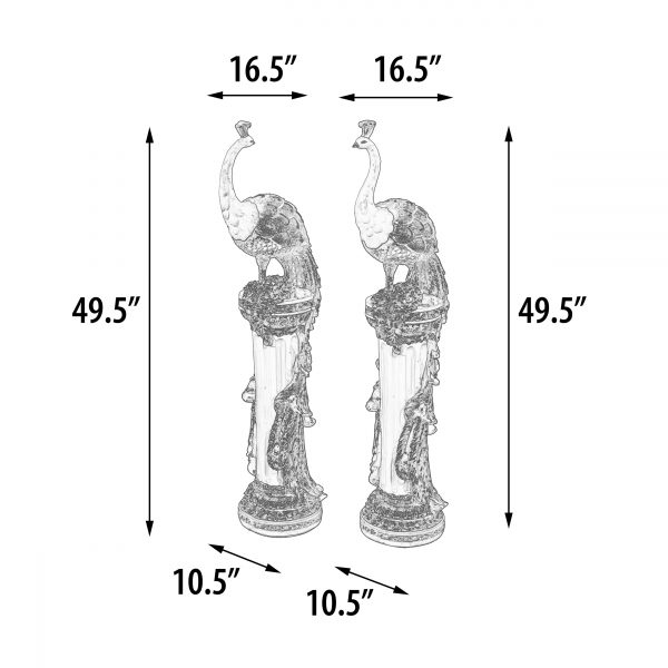 Golden Emerald Peacocks on Pedestal Set of 2 - Image 5