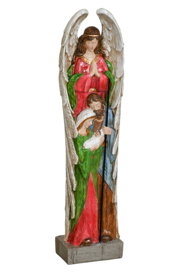Multi Colored Arch Angel Praying over Nativity Family - Image 1