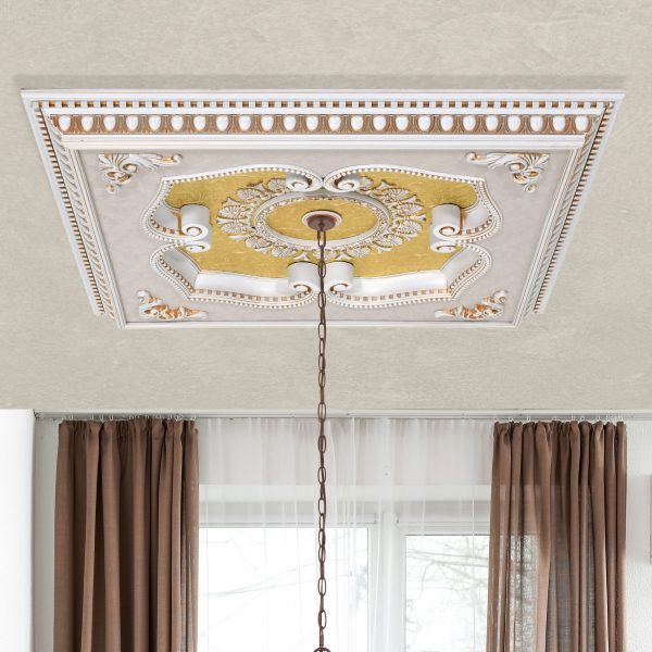 French White and Gold Square Chandelier Fan Ceiling Medallion - Image 1