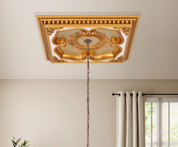Beige and Gold Clover Square Chandelier Fan Ceiling Medallion - Image 1