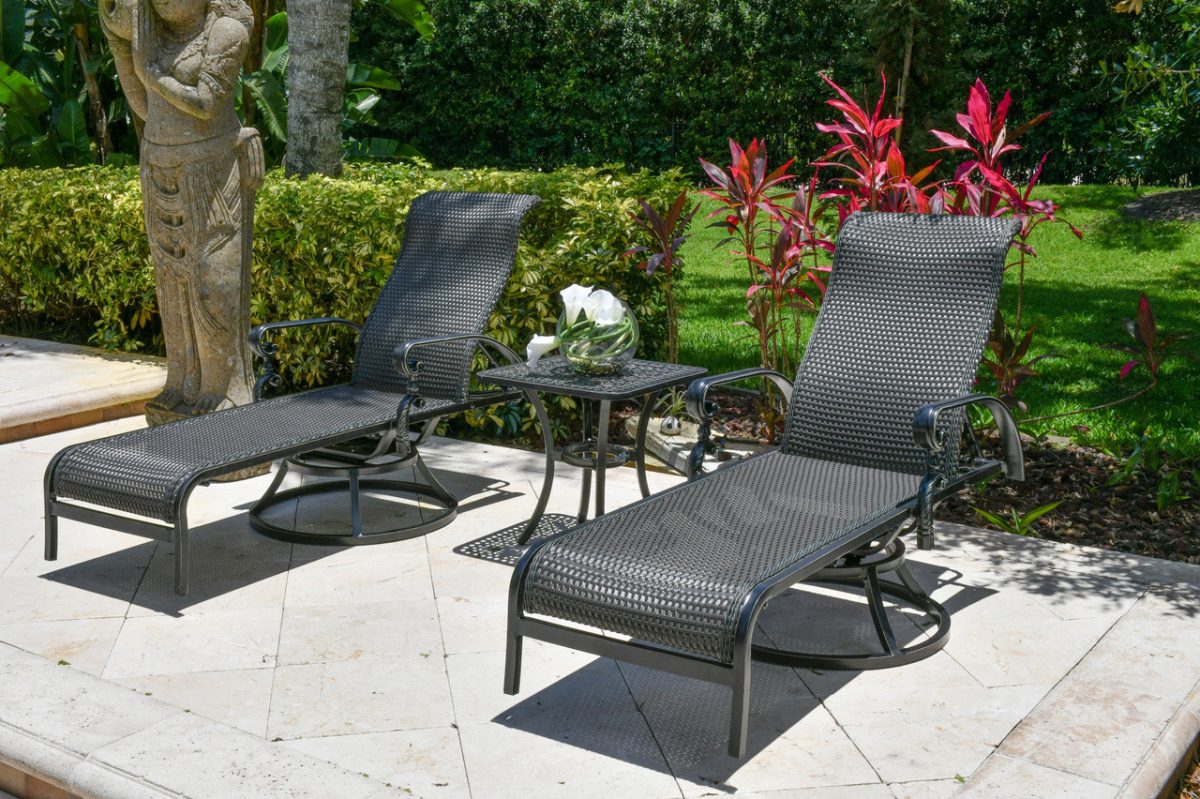 Wyndemere Lounge, Chaise, Set of 3, Swivel Outdoor Aluminum, Woven, Black, Bridgeton Moore Patio - Luxurious Dwelling - Your Luxury Home Product Experts