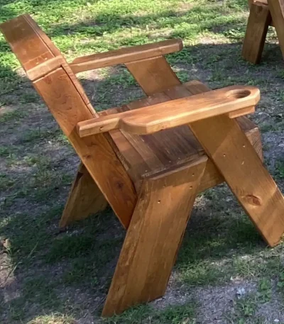 RS Bro Designs Handcrafted Texas Outdoor Rustic Wood Chair with Cup Holder