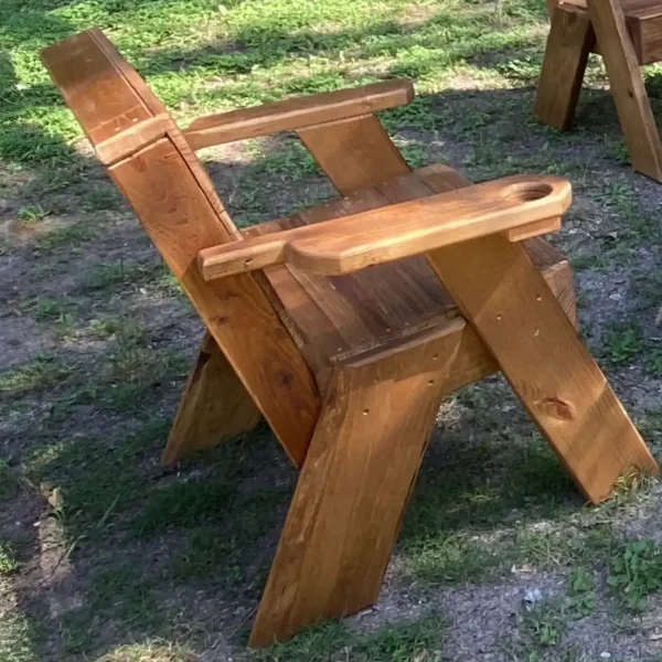 RS Bro Designs Handcrafted Texas Outdoor Rustic Wood Chair with Cup Holder