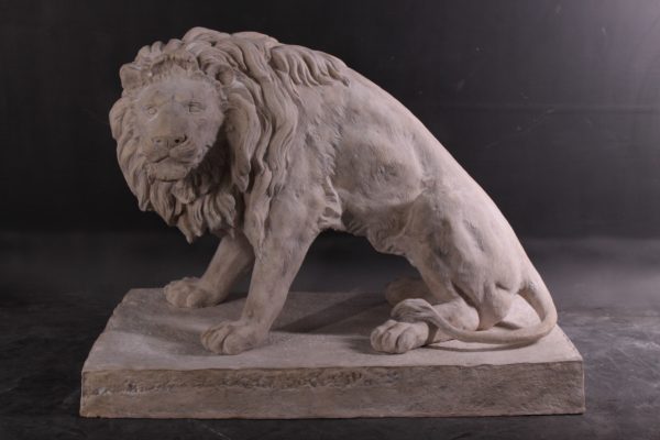 Symmetrical Pair of 39 Inch Entry Lions in Rough Stone - Image 2