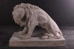 Symmetrical Pair of 39 Inch Entry Lions in Rough Stone - Image 2