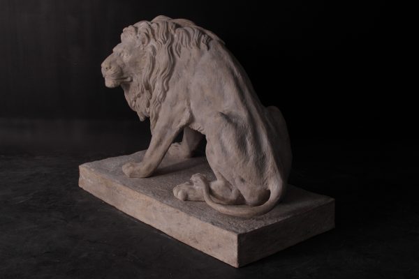 Symmetrical Pair of 39 Inch Entry Lions in Rough Stone - Image 3