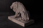 Symmetrical Pair of 39 Inch Entry Lions in Rough Stone - Image 3