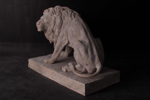 Symmetrical Pair of 39 Inch Entry Lions in Rough Stone - Image 3