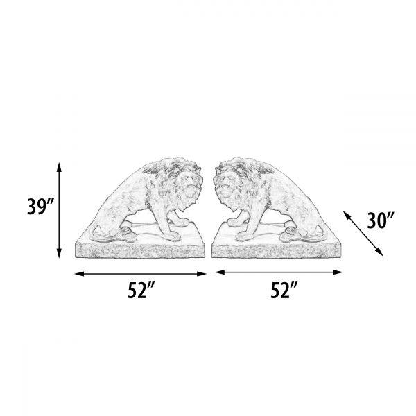 Symmetrical Pair of 39 Inch Entry Lions in Rough Stone - Image 5