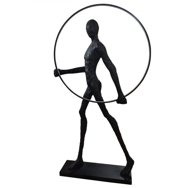 Modern Black Statue with Hoop - Image 1