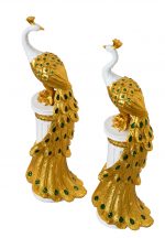 Golden Emerald Peacocks on Pedestal Set of 2 - Image 2