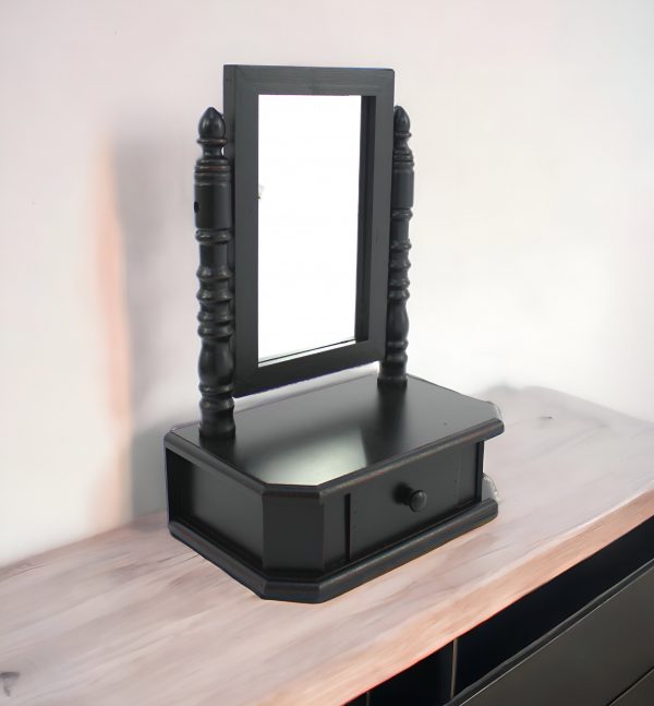 Homeroots - 20" Black Wood Framed Freestanding Makeup Shaving Tabletop Mirror - Image 1