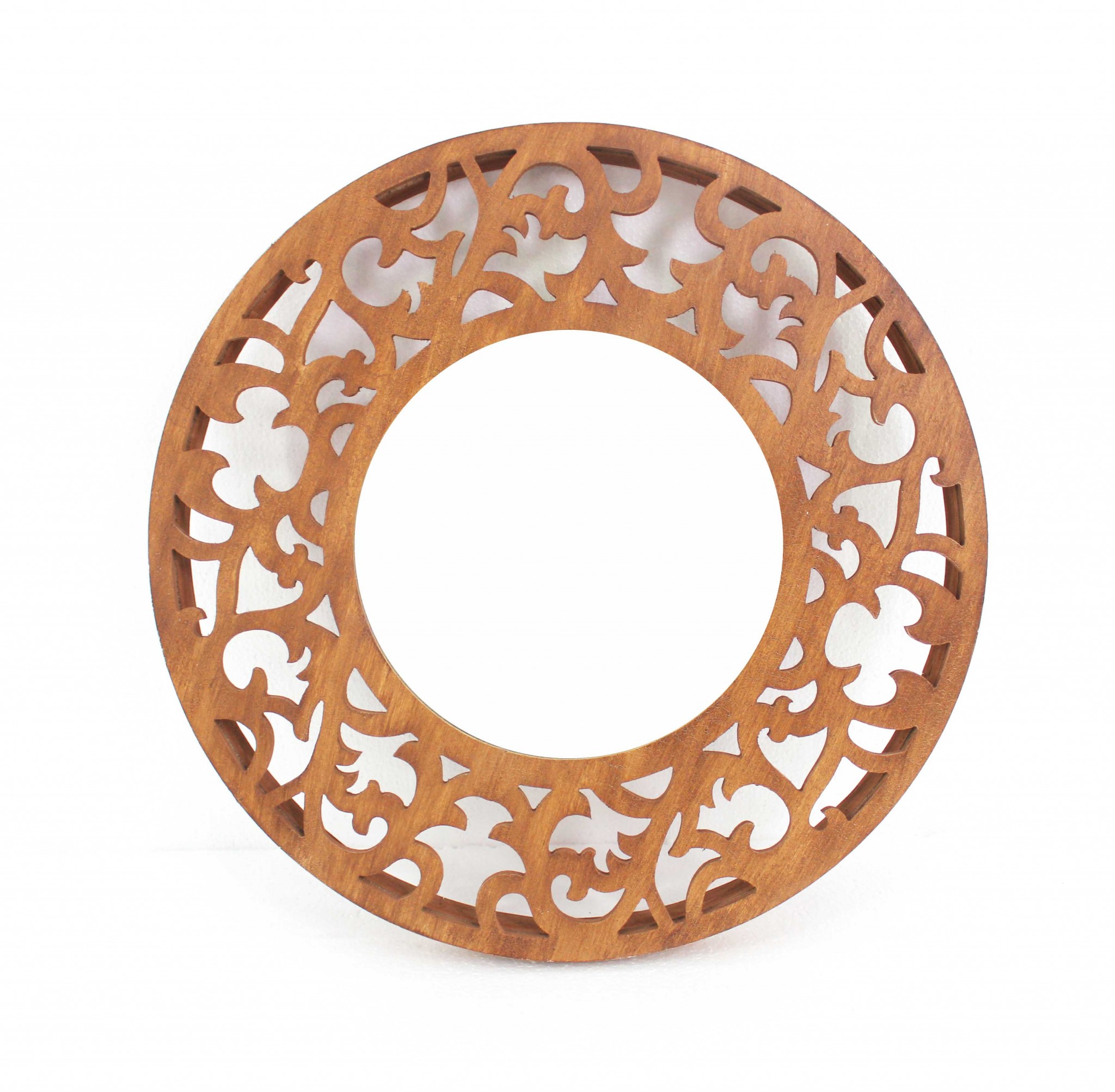 274487_1 Homeroots - 24" Brown Round Wood Framed Accent Mirror - Image 1