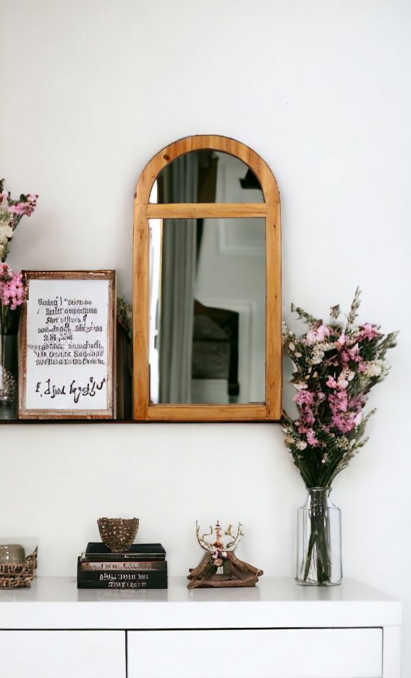 Homeroots - 5" Brown Arch Wood Framed Accent Mirror - Image 2