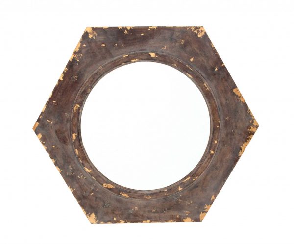 Homeroots - 24" Bronze Hexagon Distressed Wood Framed Accent Mirror - Image 2