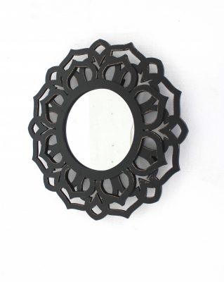 Homeroots - 24" Black Abstract Wood Framed Accent Mirror