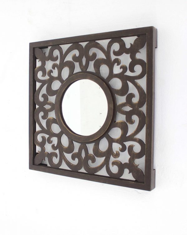 Homeroots - 24" Brown Circle In Square Vintage Style Framed Accent Mirror - Image 3