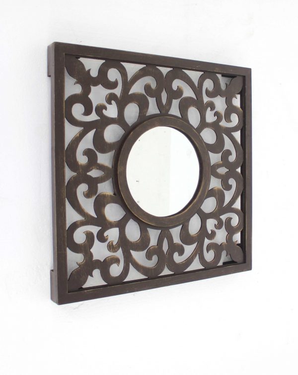 Homeroots - 24" Brown Circle In Square Vintage Style Framed Accent Mirror - Image 4