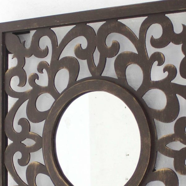 Homeroots - 24" Brown Circle In Square Vintage Style Framed Accent Mirror - Image 6