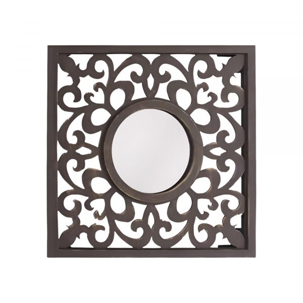 Homeroots - 24" Brown Circle In Square Vintage Style Framed Accent Mirror - Image 2