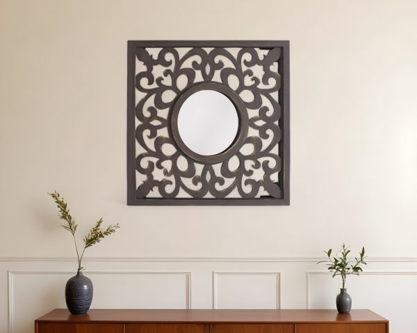 Homeroots - 24" Brown Circle In Square Vintage Style Framed Accent Mirror - Image 1