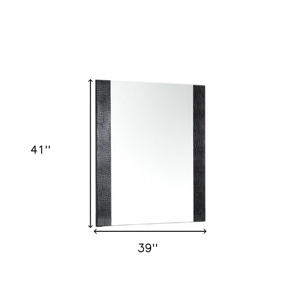 Homeroots - 41" Black Faux Shagreen Partially Framed Accent Mirror - Image 5
