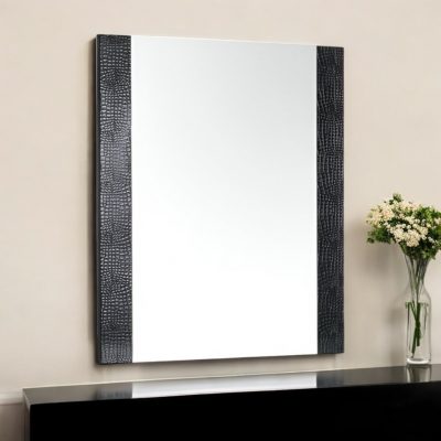 Homeroots - 41" Black Faux Shagreen Partially Framed Accent Mirror