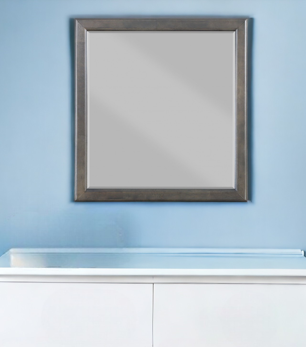 347120_8_uhEhjT2Q Homeroots - 38" Gray Square Wood Framed Accent Mirror - Image 1