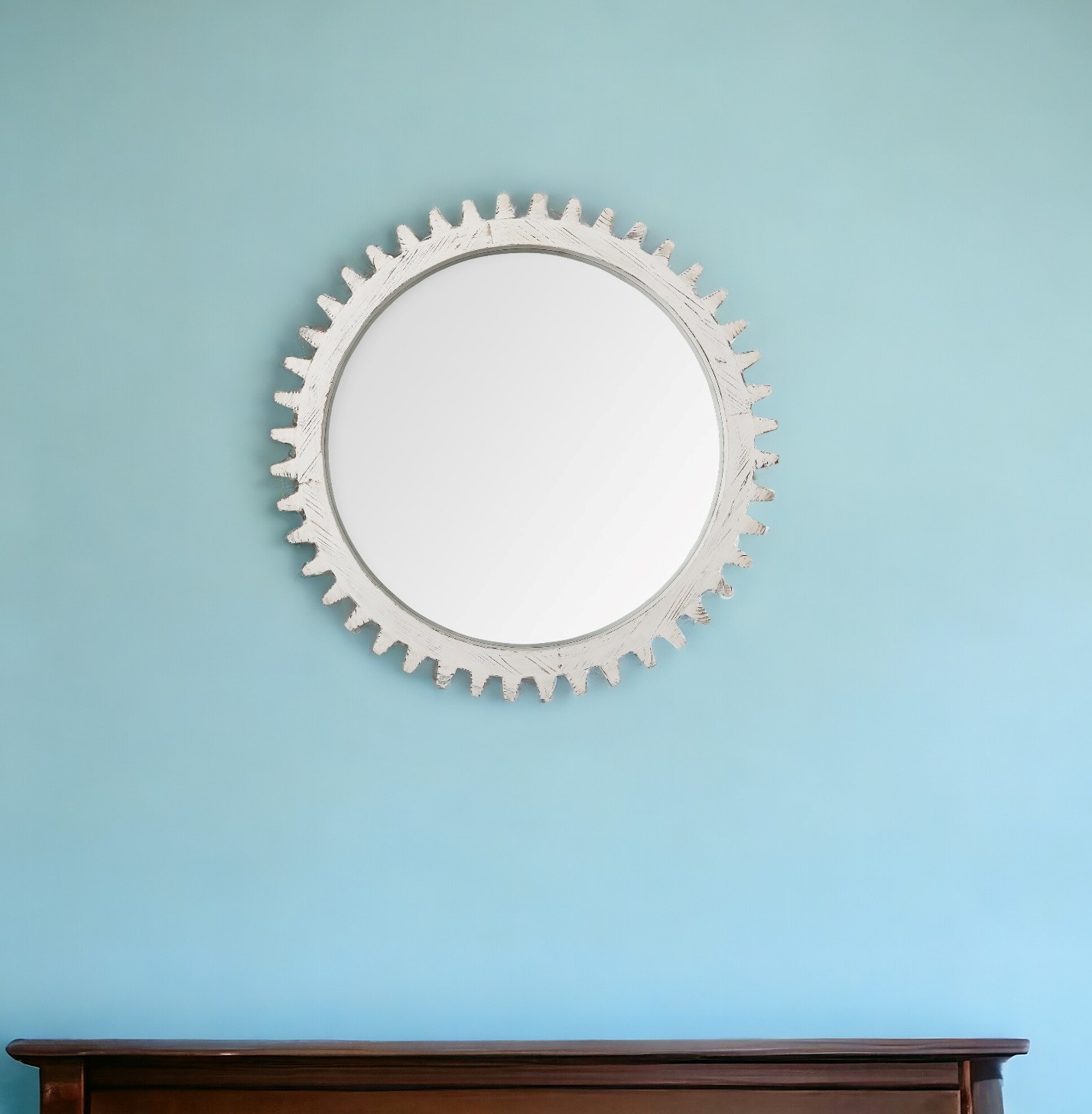 376371_11_7JeCnWoy Homeroots - 35" White Abstract Wood Framed Accent Mirror - Image 1