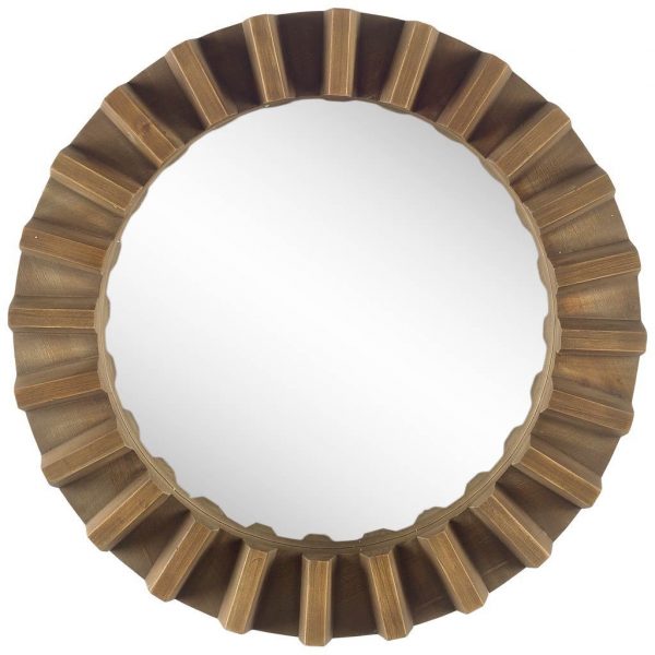Homeroots - 26" Brown Round Wood Framed Accent Mirror - Image 2