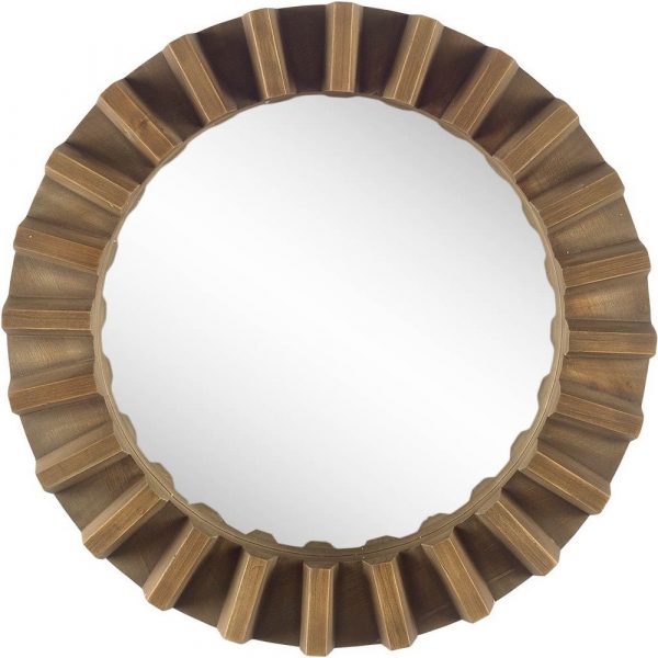 Homeroots - 26" Brown Round Wood Framed Accent Mirror - Image 5