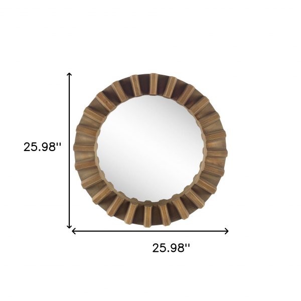 Homeroots - 26" Brown Round Wood Framed Accent Mirror - Image 7