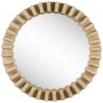 Homeroots - 35" Round Natural Brown Wood Frame Wall Mirror