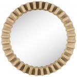 Homeroots - 35" Round Natural Brown Wood Frame Wall Mirror - Image 3