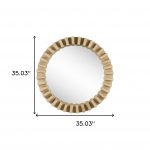 Homeroots - 35" Round Natural Brown Wood Frame Wall Mirror - Image 5