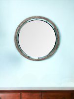 Homeroots - 46" Brown Round Wood Framed Accent Mirror