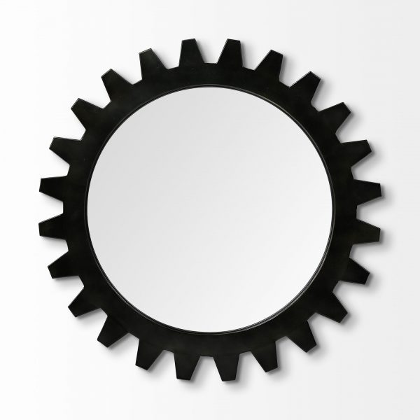 Homeroots - 26" Black Cog Round Metal Frame Wall Mirror - Image 1