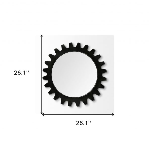 Homeroots - 26" Black Cog Round Metal Frame Wall Mirror - Image 7
