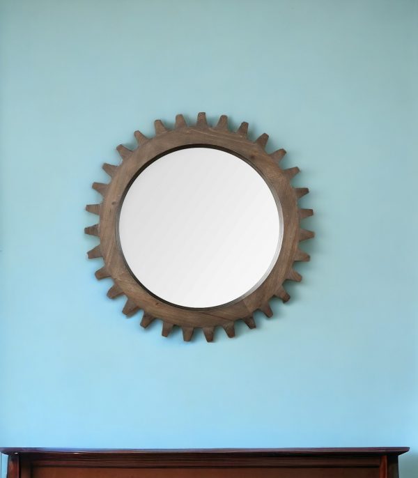 Homeroots - 26" Dark Brown Abstract Wood Framed Accent Mirror - Image 1