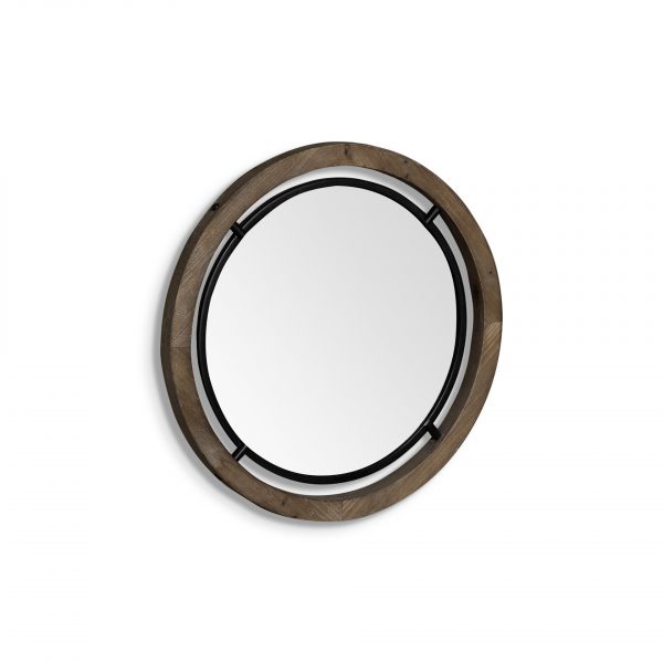 Homeroots - 19" Brown And Black Metal And Wood Round Framed Accent Mirror - Image 3
