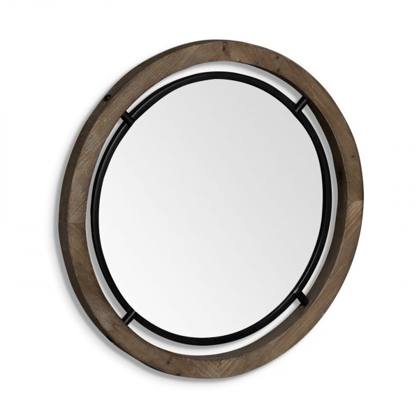 Homeroots - 28" Brown Round Wood Framed Accent Mirror - Image 4