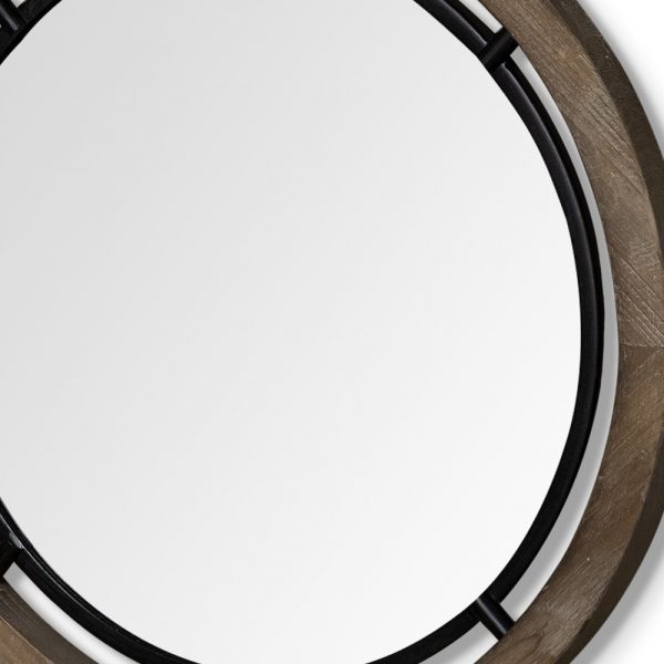 Homeroots - 28" Brown Round Wood Framed Accent Mirror - Image 5