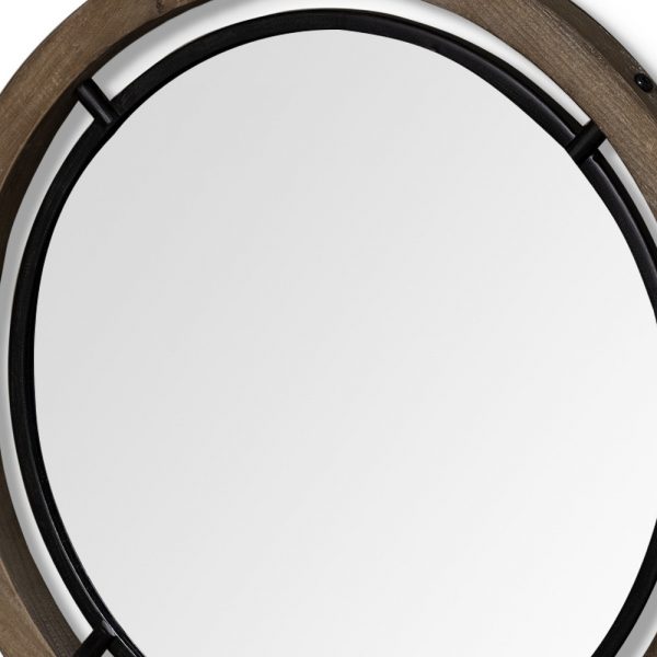 Homeroots - 28" Brown Round Wood Framed Accent Mirror - Image 7