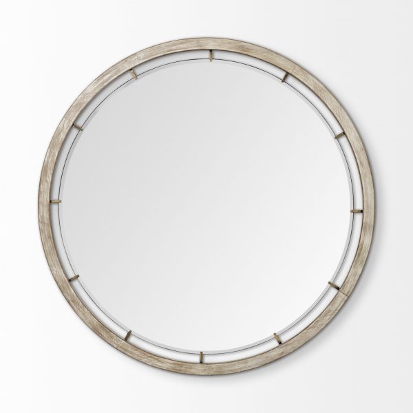 Homeroots - 54" Brown Round Wood And Metal Framed Accent Mirror - Image 2