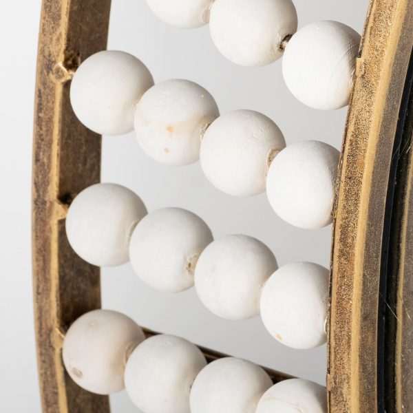 Homeroots - 42" Round Gold Metal Frame Wall Mirror With White Wood Beads - Image 4