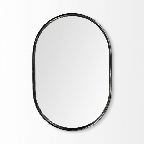Homeroots - 36" Black Oval Metal Framed Accent Mirror - Image 1