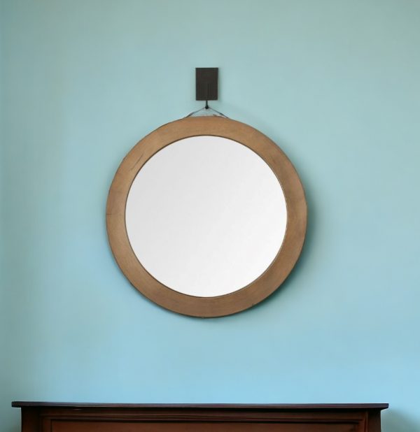 Homeroots - 44" Brown Round Wood Framed Rope Hanging Accent Mirror - Image 1