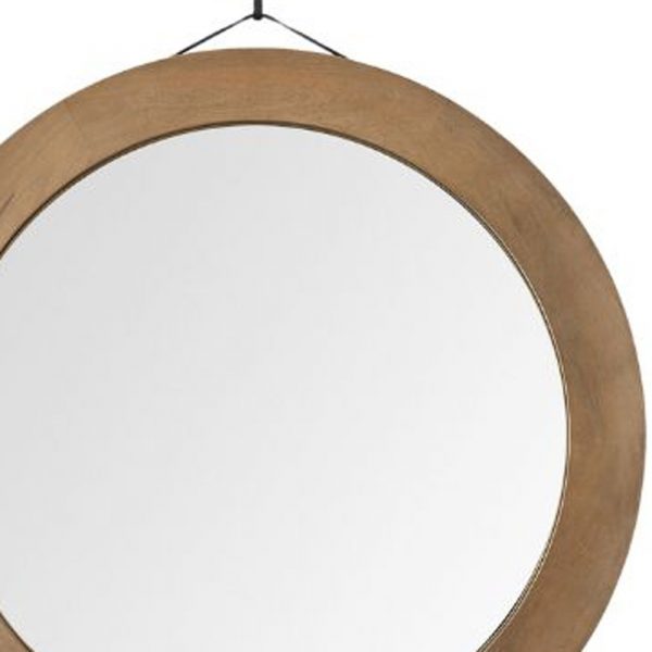 Homeroots - 44" Brown Round Wood Framed Rope Hanging Accent Mirror - Image 6