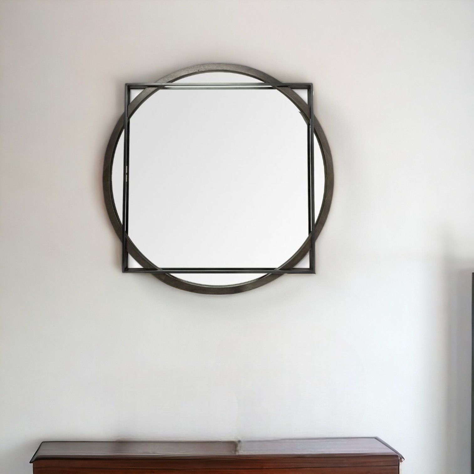 376440_9_yZUAKlLH Homeroots - 46" Black Abstract Metal Framed Accent Mirror - Image 1