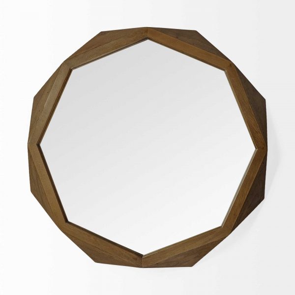 Homeroots - 41" Octagon Brown Wood Frame Wall Mirror - Image 1